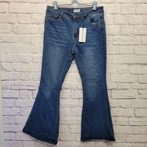 NEW Bamboo Flare Leg Jeans Women 17 Split Leg Y2K Revival Soft Grunge Distressed